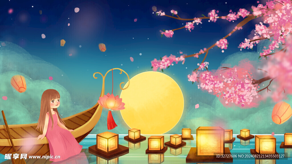 中秋节国潮风插画