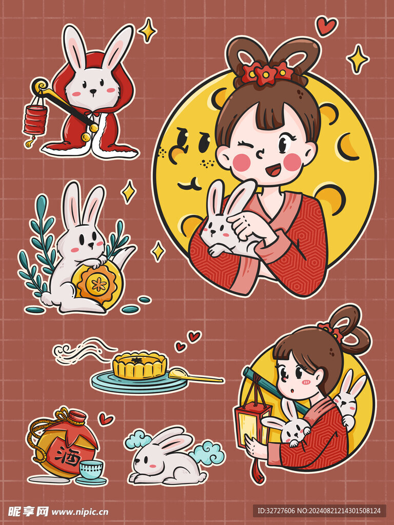 国潮风中秋节插画