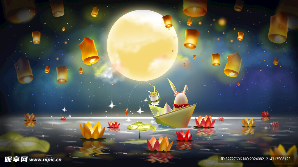 国潮风中秋节插画