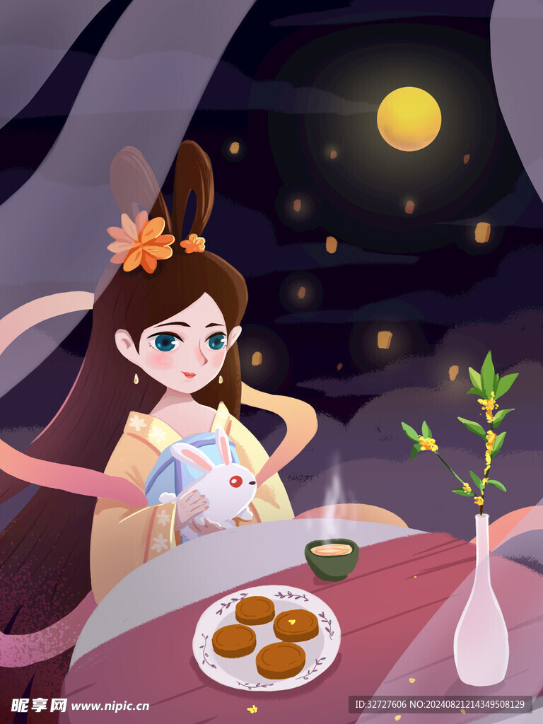 国潮风中秋节插画