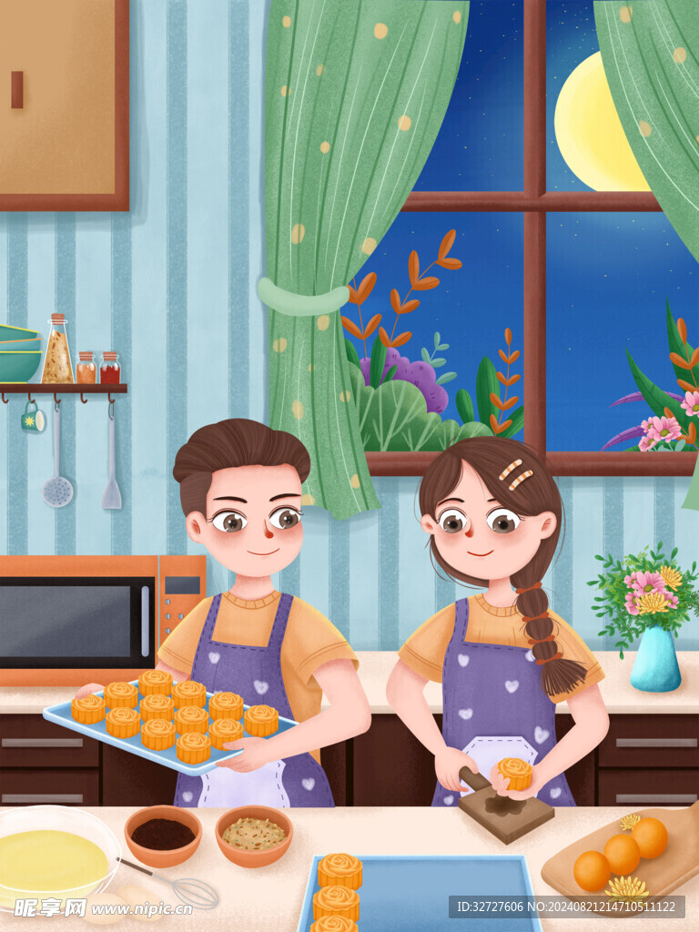 中秋节国潮风插画