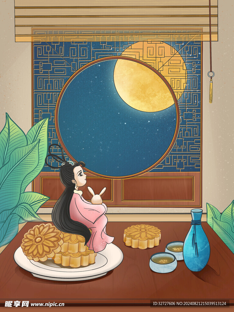 中秋节国潮风插画