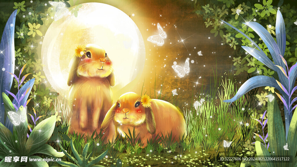 中秋节兔子插画海报