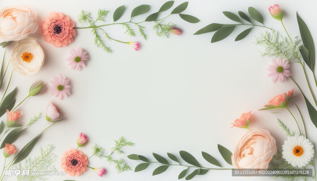 叶片树叶的边框水彩画风格插画