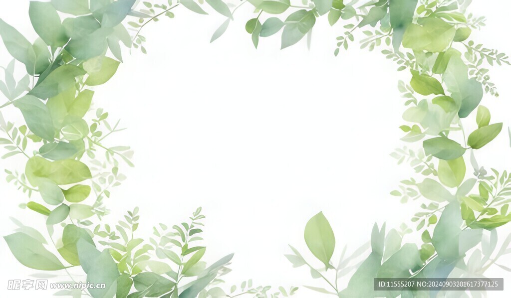 叶片树叶的边框水彩画风格插画