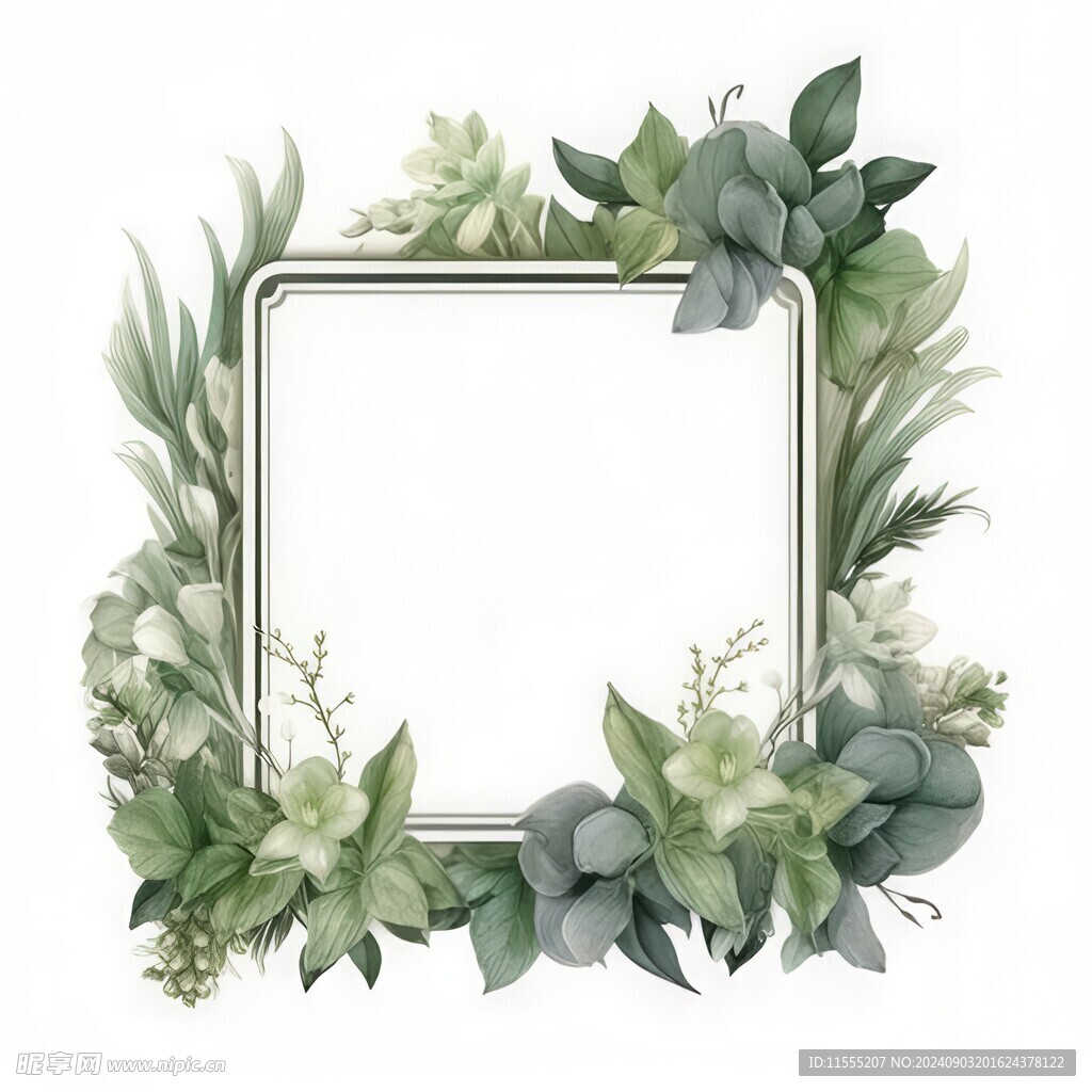 叶片树叶的边框水彩画风格插画