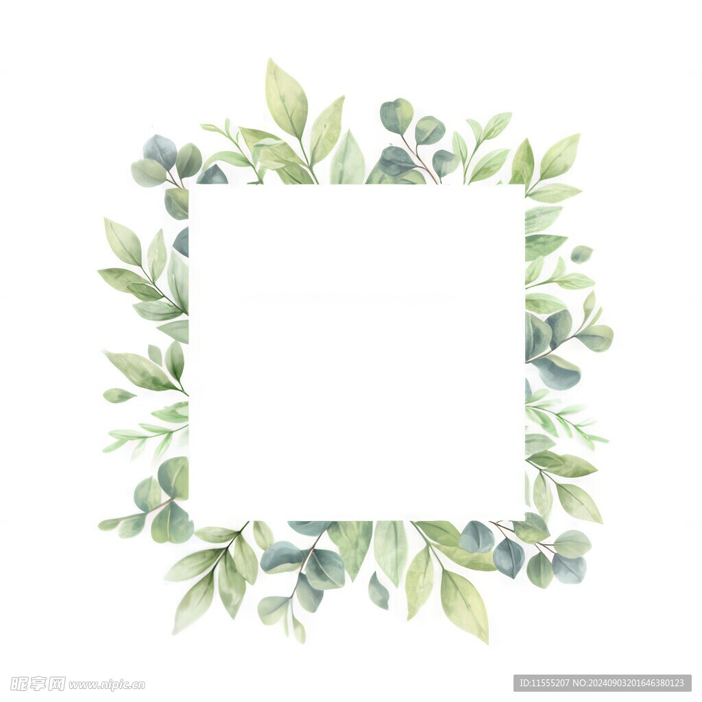 叶片树叶的边框水彩画风格插画