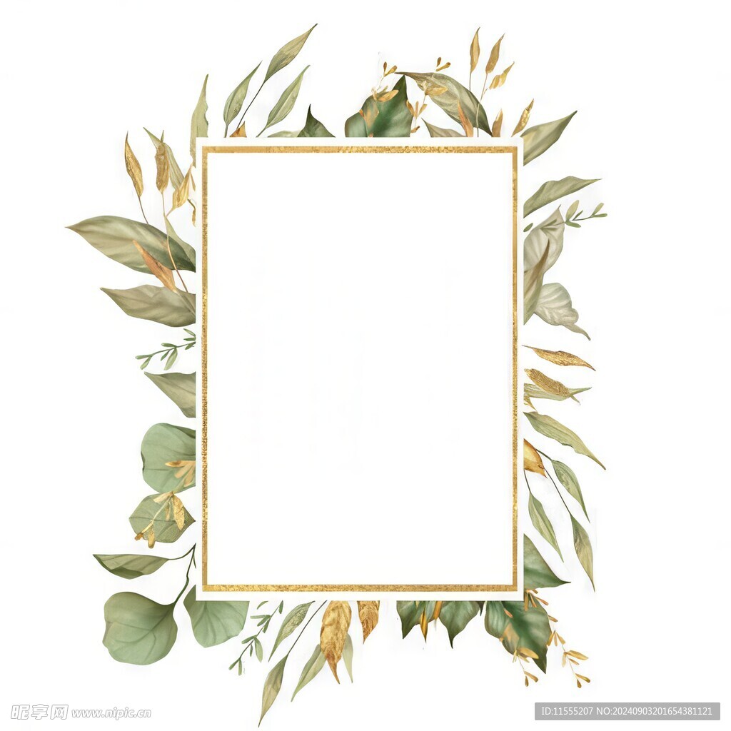 叶片树叶的边框水彩画风格插画