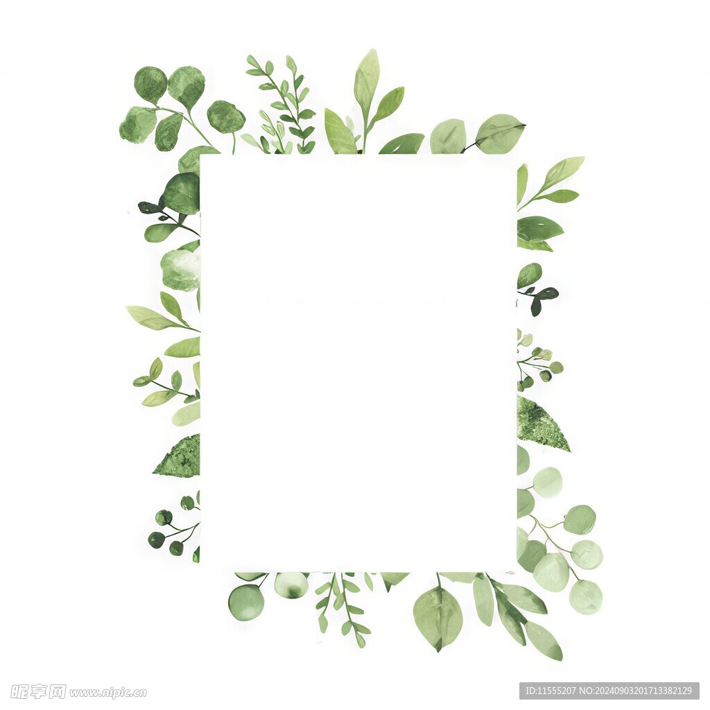 叶片树叶的边框水彩画风格插画
