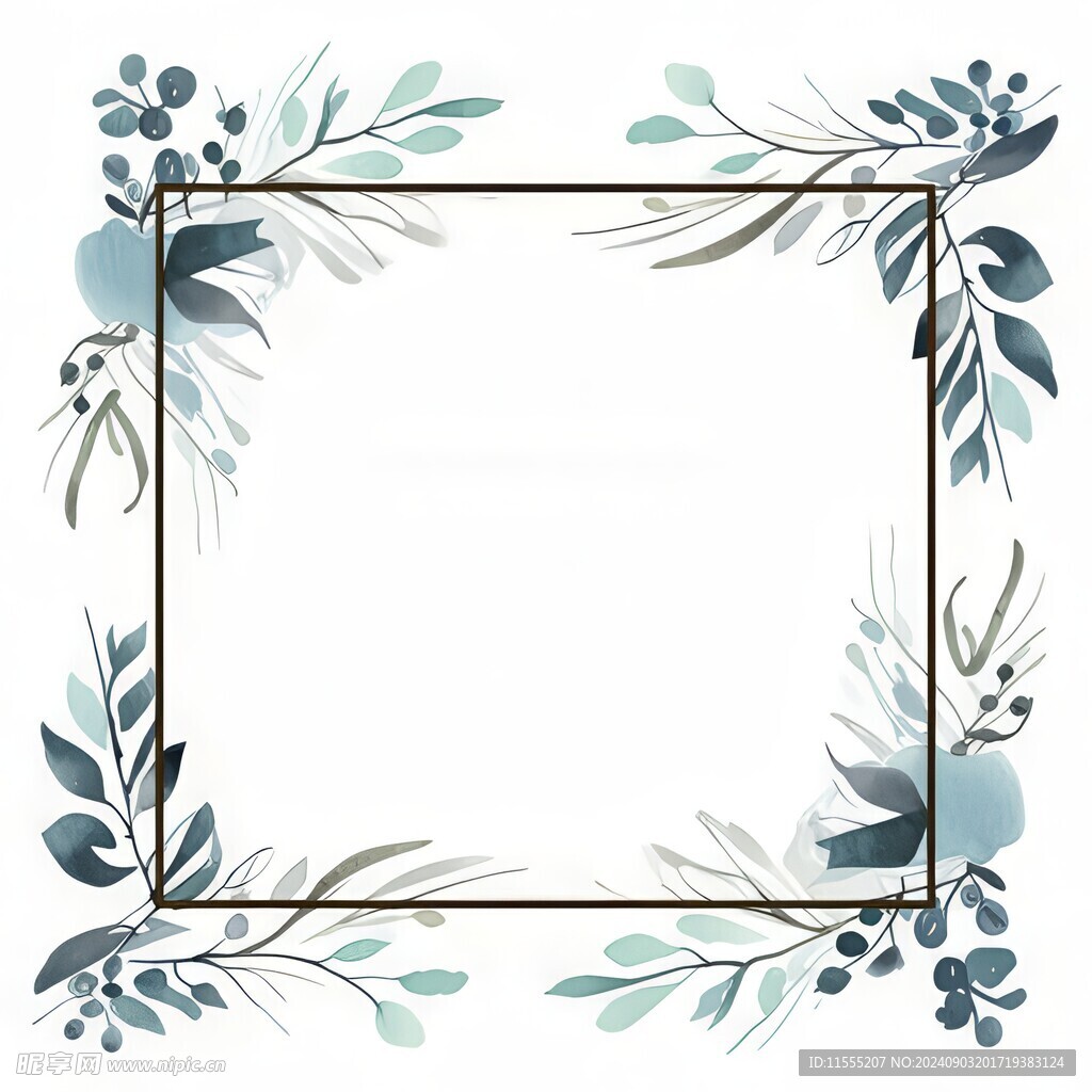 叶片树叶的边框水彩画风格插画