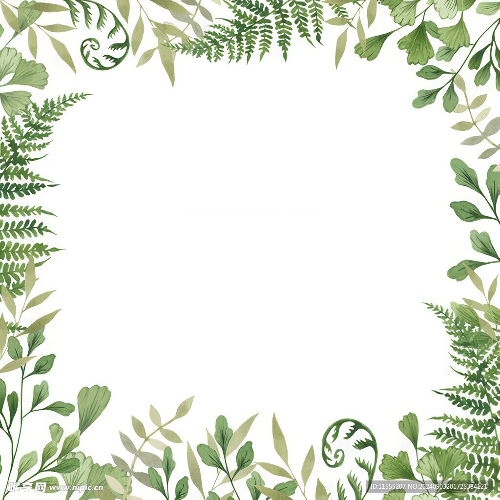 叶片树叶的边框水彩画风格插画