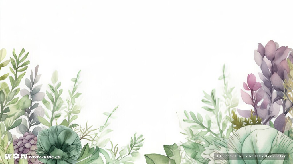 叶片树叶的边框水彩画风格插画