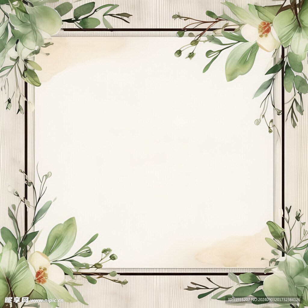 叶片树叶的边框水彩画风格插画