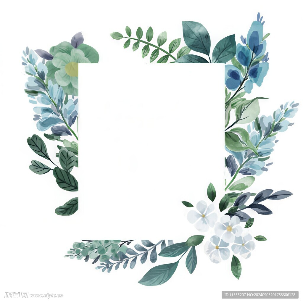 叶片树叶的边框水彩画风格插画