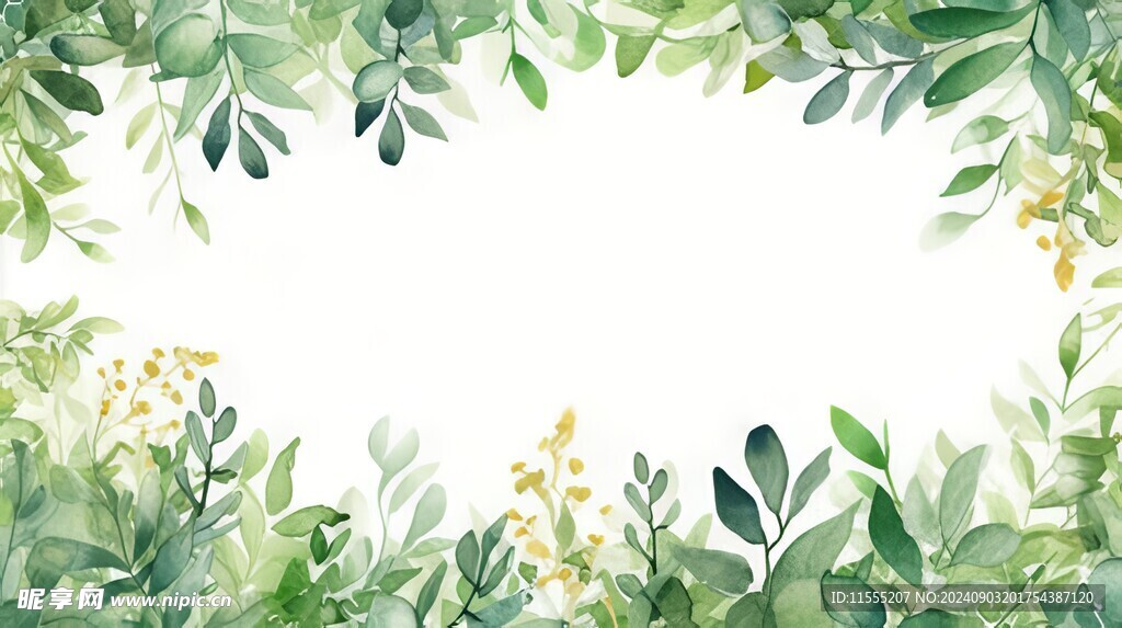 叶片树叶的边框水彩画风格插画