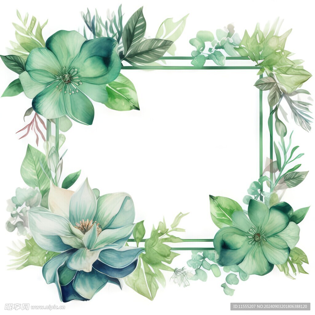 叶片树叶的边框水彩画风格插画