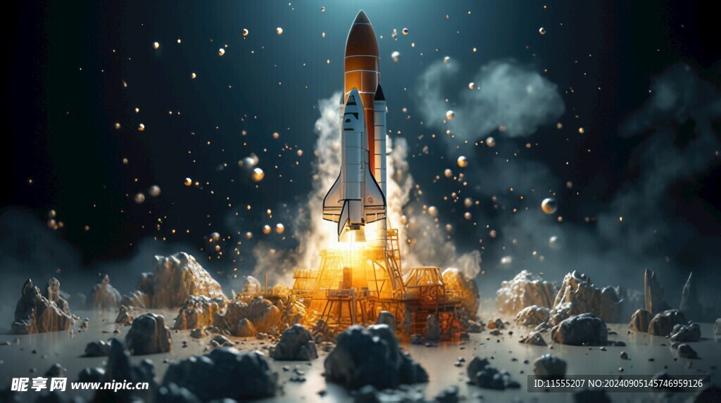 C4D航空火箭发射3d效果图