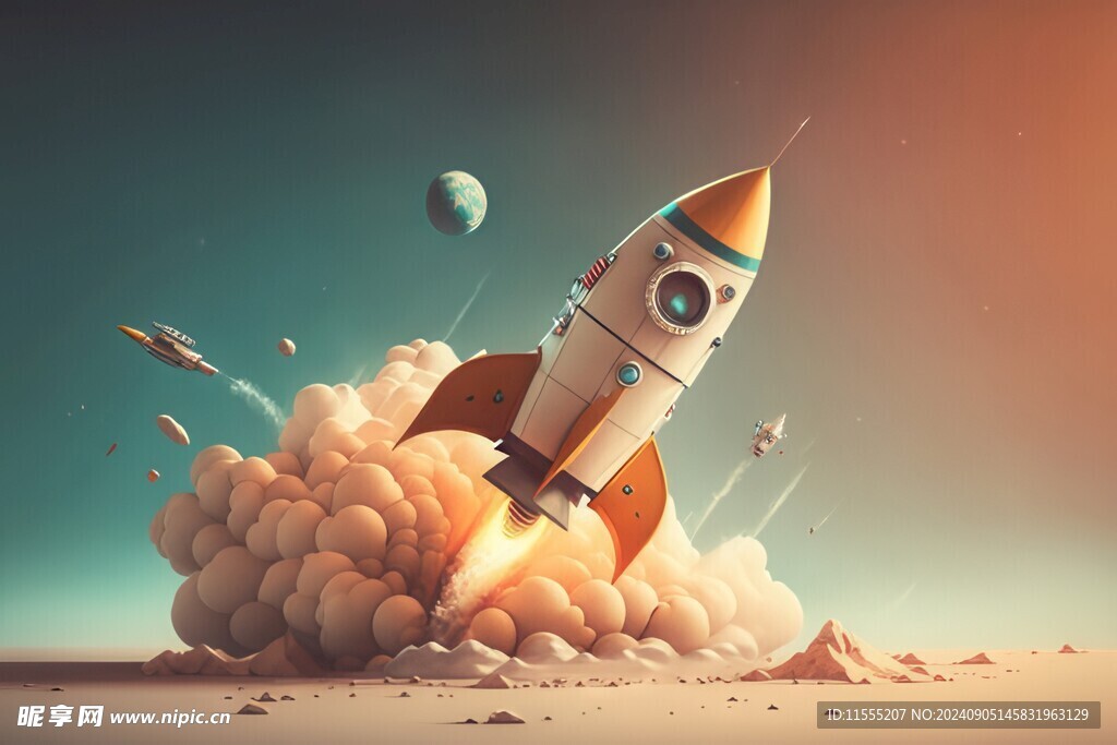 C4D航空火箭发射3d效果图