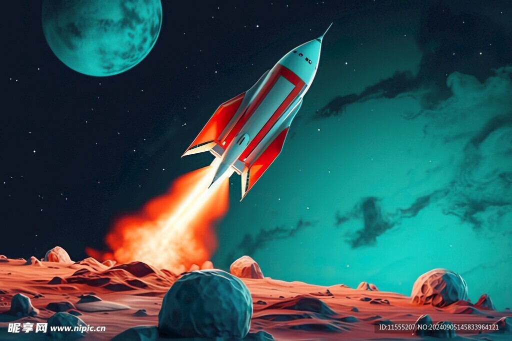 C4D航空火箭发射3d效果图