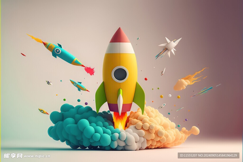 C4D航空火箭发射3d效果图