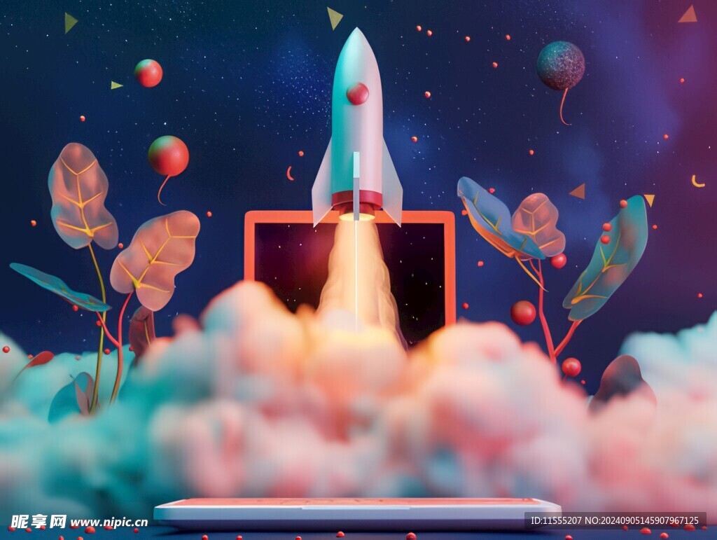 C4D航空火箭发射3d效果图