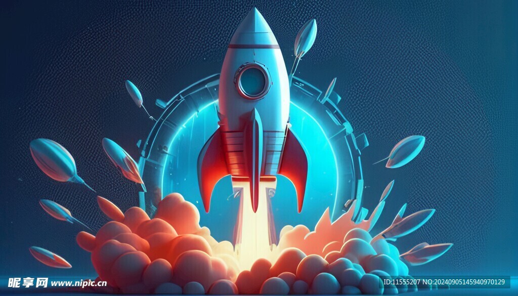 C4D航空火箭发射3d效果图