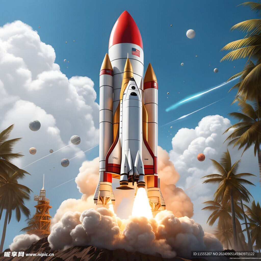 C4D航空火箭发射3d效果图