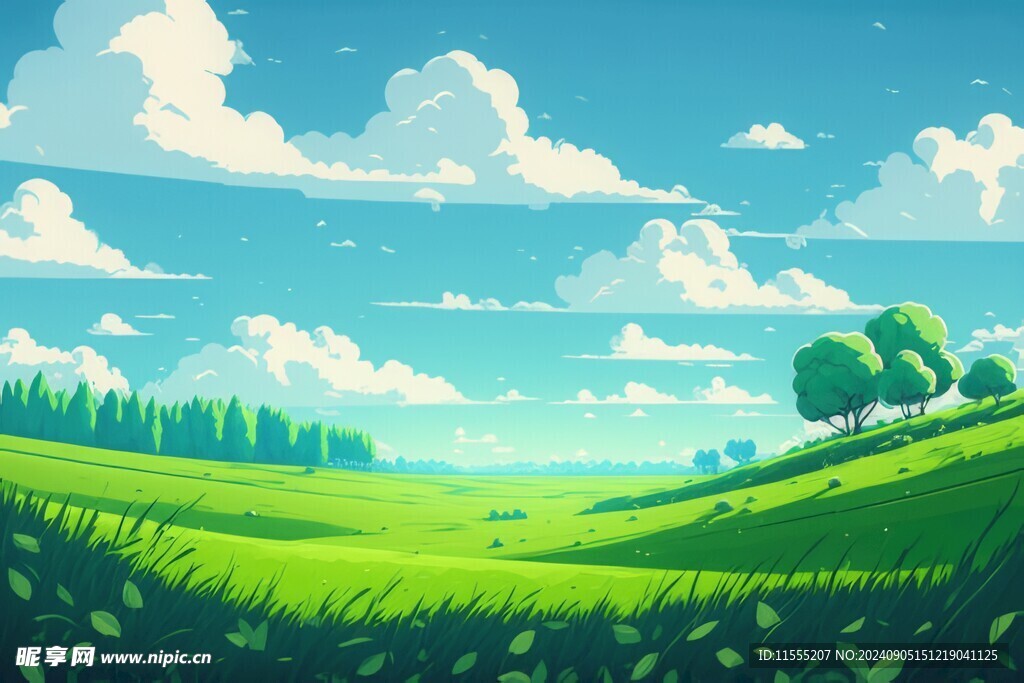 户外景色草地蓝天白云背景图