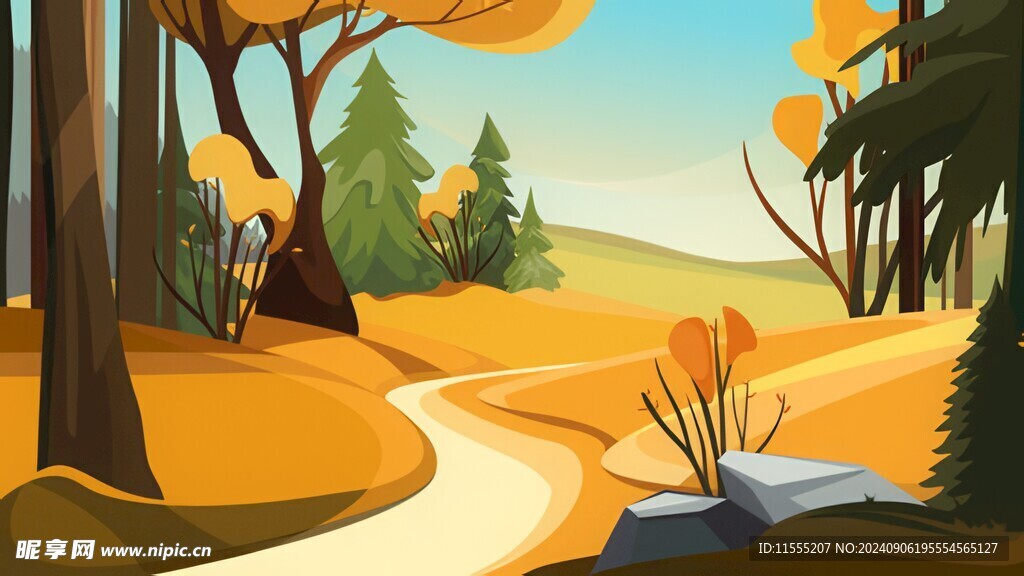 秋季野外风光卡通插画儿童画
