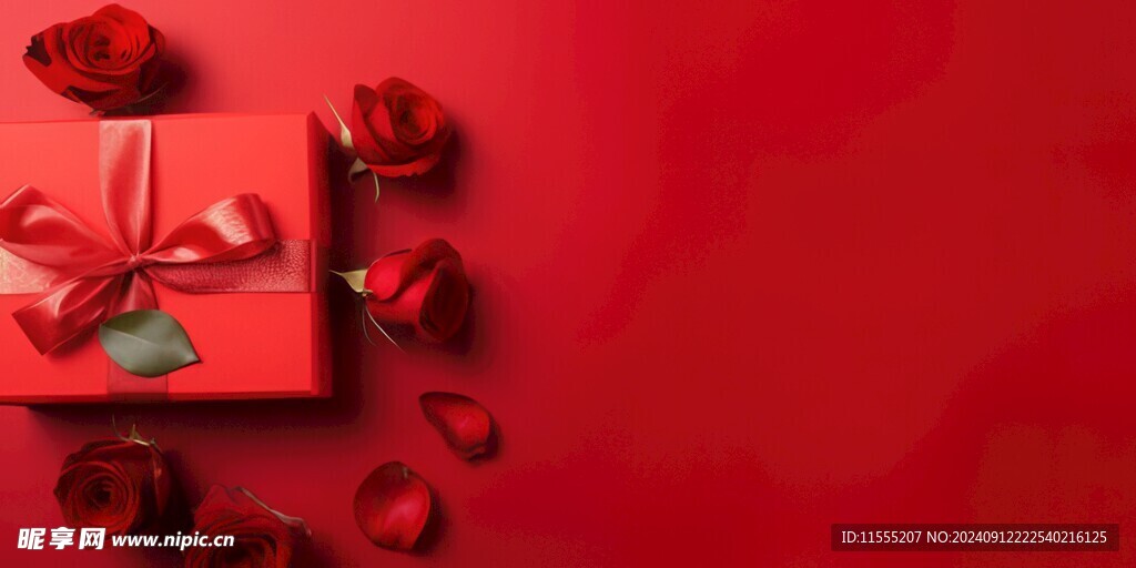 红玫瑰礼物蝴蝶结情人节素材图片
