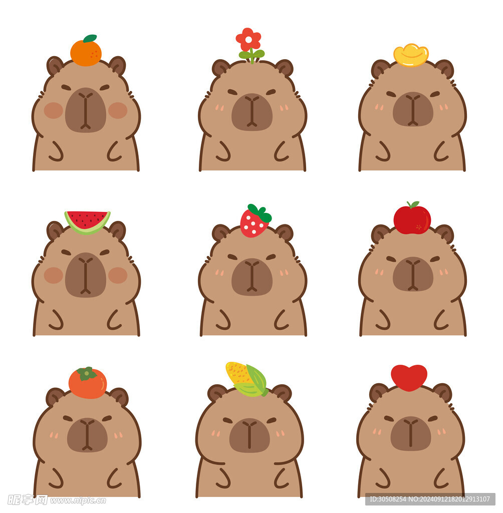  卡皮巴拉 水豚插画 卡通水豚