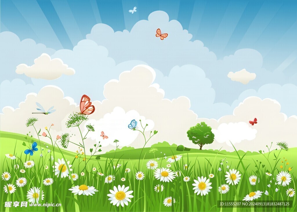 春光明媚户外风景鲜花草地