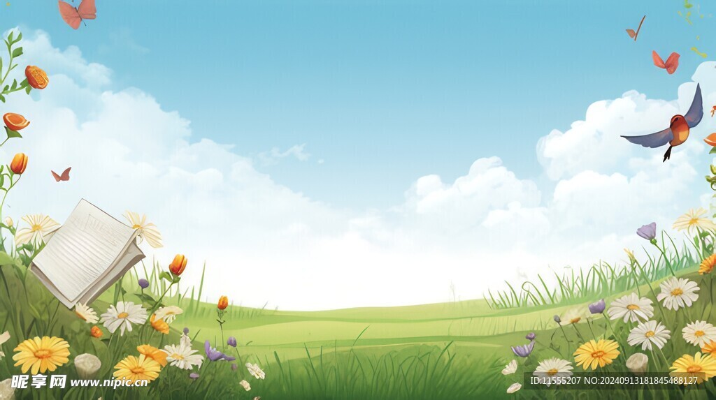 春光明媚户外风景鲜花草地