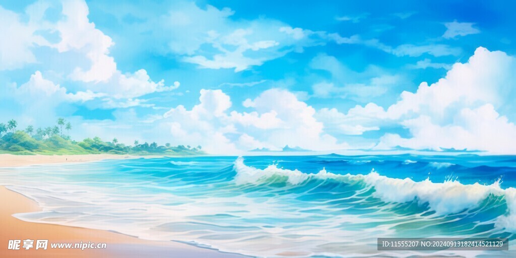 海滩景色云椰子树大海沙滩