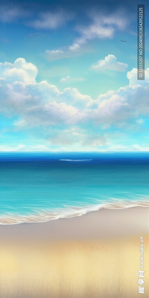 海滩景色云椰子树大海沙滩