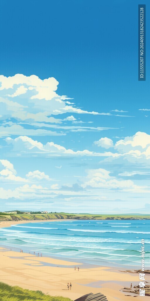 海滩景色云椰子树大海沙滩