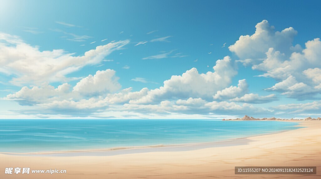 海滩景色云椰子树大海沙滩