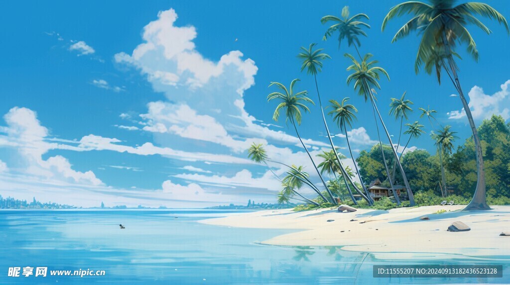 海滩景色云椰子树大海沙滩
