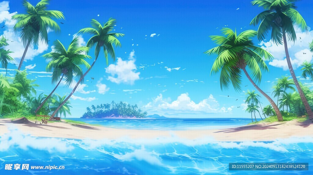 海滩景色云椰子树大海沙滩