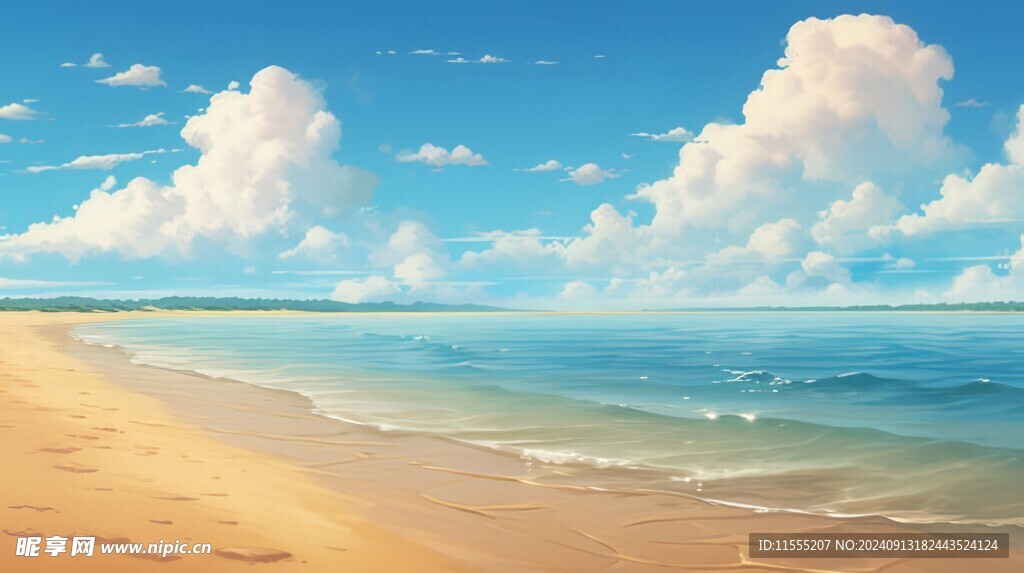 海滩景色云椰子树大海沙滩