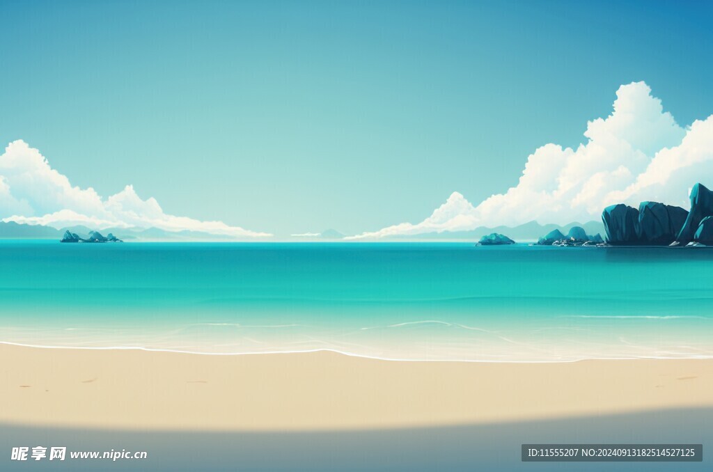 海滩景色云椰子树大海沙滩