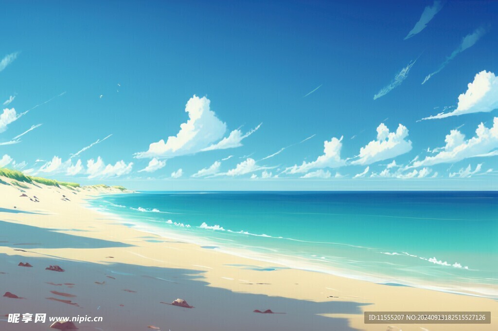 海滩景色云椰子树大海沙滩