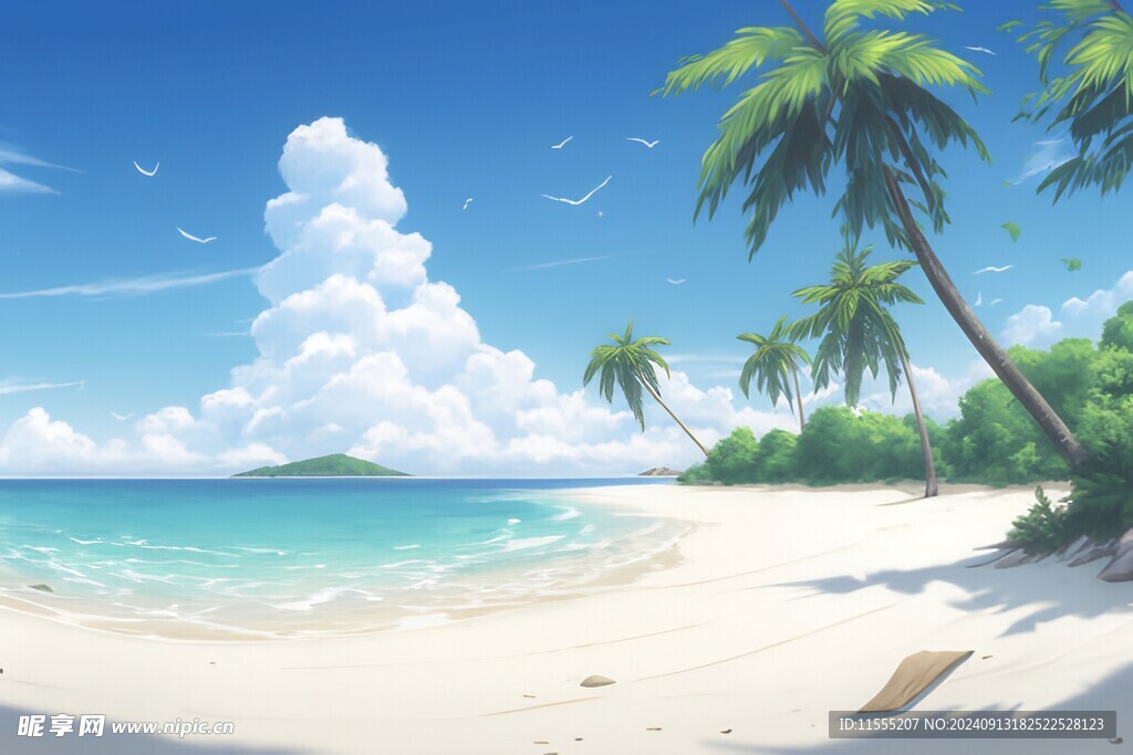 海滩景色云椰子树大海沙滩