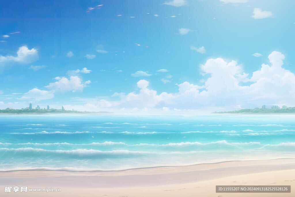 海滩景色云椰子树大海沙滩