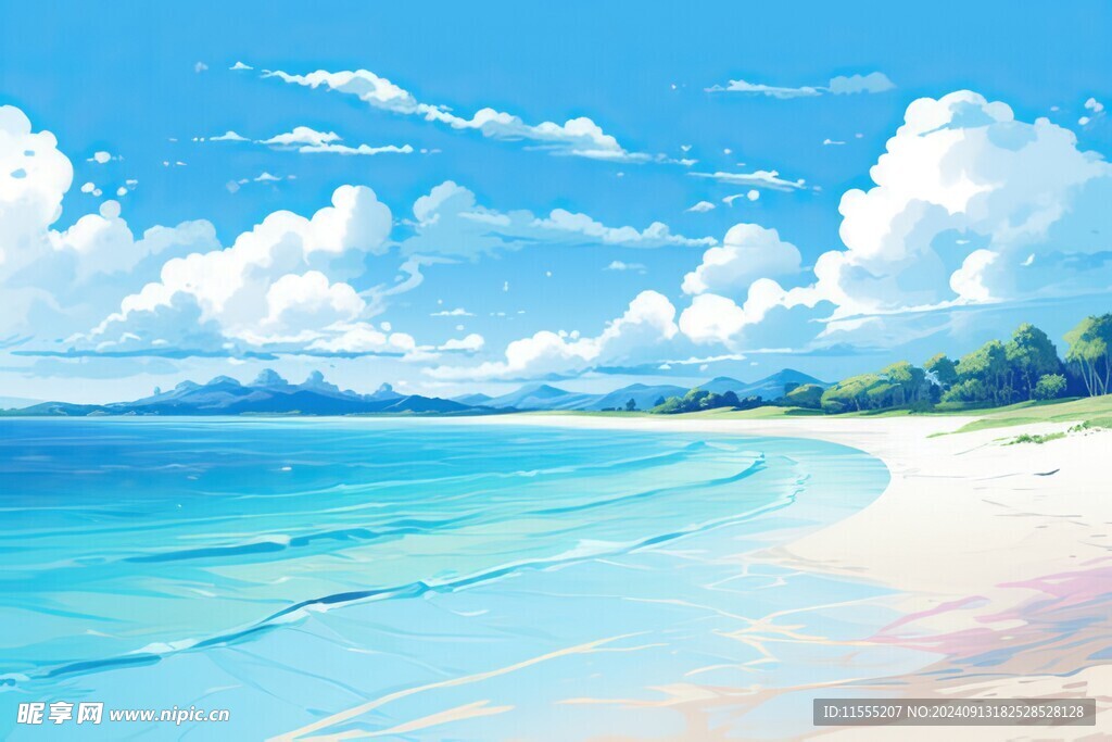 海滩景色云椰子树大海沙滩