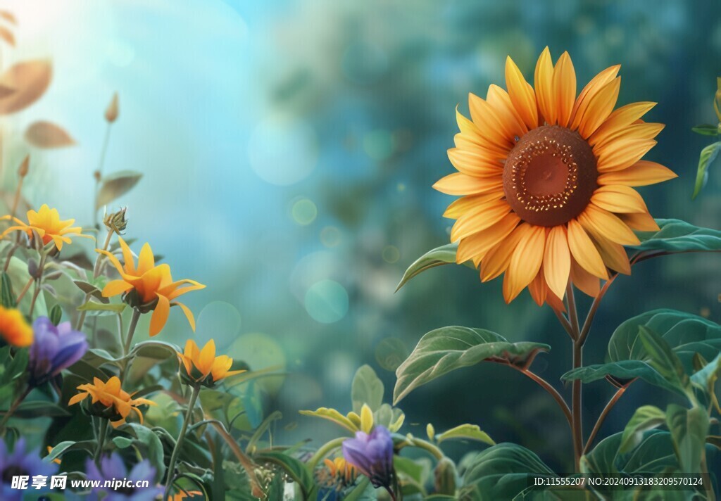 阳光下向日葵秋季丰收场景