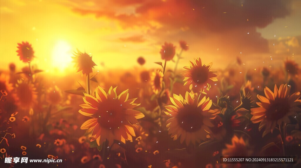 阳光下向日葵秋季丰收场景