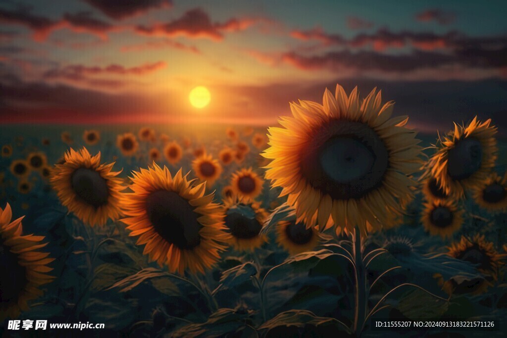 阳光下向日葵秋季丰收场景