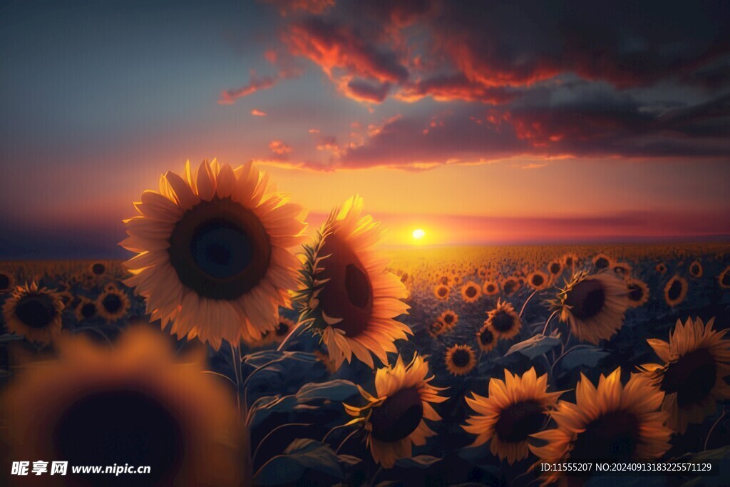 阳光下向日葵秋季丰收场景