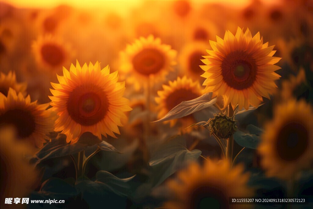 阳光下向日葵秋季丰收场景